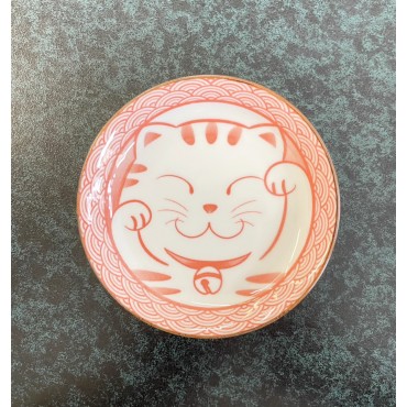 Japanese Cute Lucky Cat Porcelain Plate Ceramic Small Plate Red