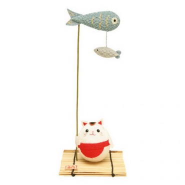 Japanese Cat Fishing Ornament Rayon Crepe Home Decoration Gift