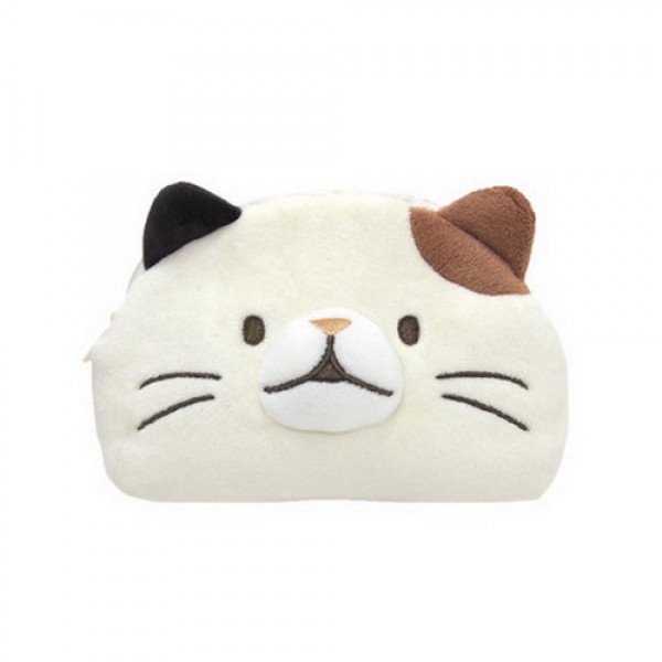 HUGHUG Japanese Cute Cat Plush Purse Soft Pouch Zipper Pencil Case Makeup Bag