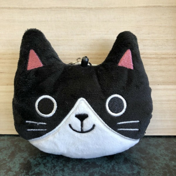 Japanese Cute Black Cat Face Soft Plush Card Case Card Pouch Keyring
