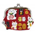 Japanese Lucky Cat Gusseted Clasp Pouch L11.5cm Red 05314