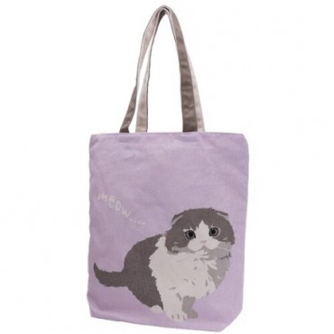 Japanese Cotton Canvas Toto Bag Cat Pattern Purple