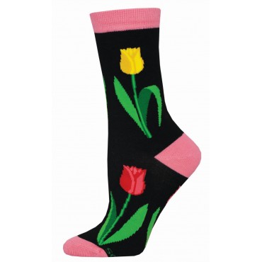 Socksmith Ladies Socks Bamboo – Spring Tulips Black AU Size 5-10.5 WBN2874