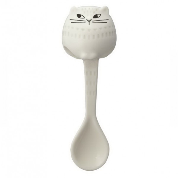 Japanese Cute Ceramic Spoon — Sitting Cat White 05642