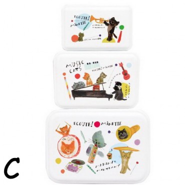 Japanese Ecoute Musical Cats Lunch Boxes Plastic food Store Boxes 3pcs In Set