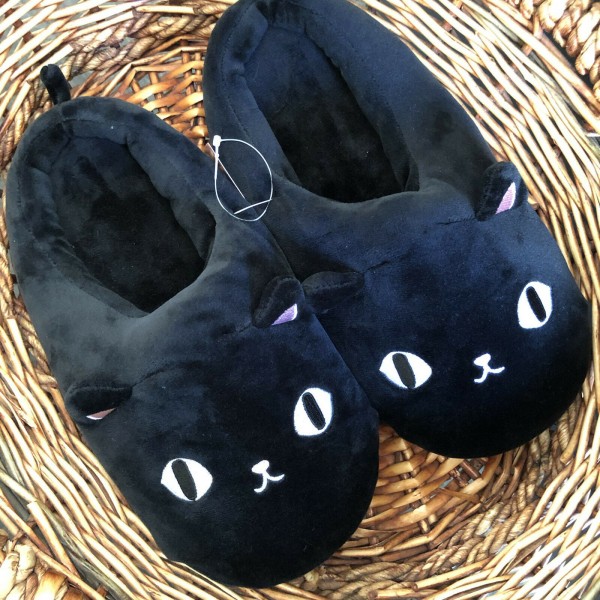 Japanese Neko Sankyodai Kuro Cat Slippers Size 6-8 Soft Slippers Onesize Black