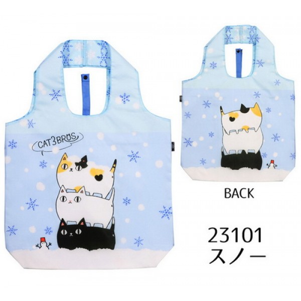 Japanese Neko Sankyodai Cute Cats Shopping Bag Folded Eco Bag Snow