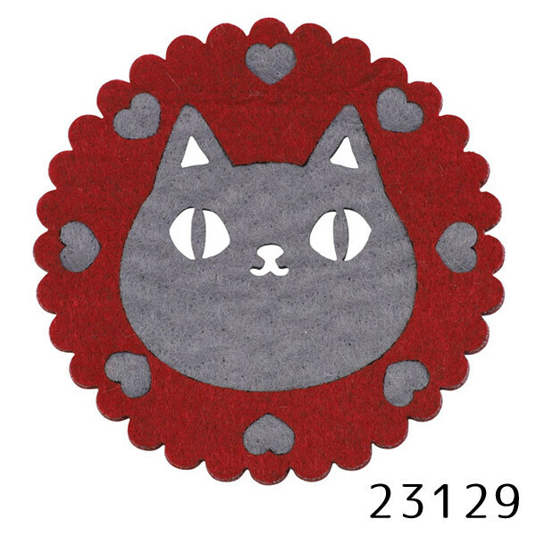 Japanese Neko Sankyodai Cat Face Red Coaster 2pcs in set