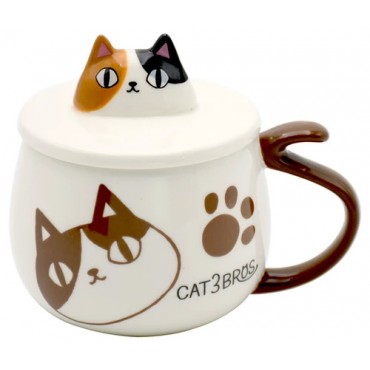 Japanese Neko Sankyodai Porcelain Cat Mug Ceramic Cup With Lid Coffee Mug Mike