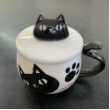 Japanese Neko Sankyodai Porcelain Cat Mug Ceramic Cup With Lid Coffee Mug kuro