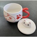 Japanese Neko Sankyodai Porcelain Cat Mug Ceramic Cup With Lid Coffee Mug shiro