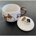Japanese Neko Sankyodai Porcelain Cat Mug Ceramic Cup With Lid Coffee Mug Mike