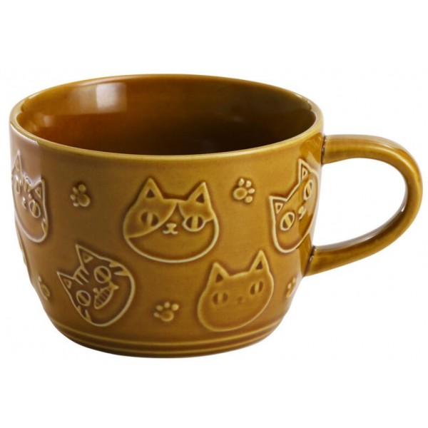 Japanese Neko Sankyodai Cat Face in Relief Mug Ceramic Cup Coffee Mug