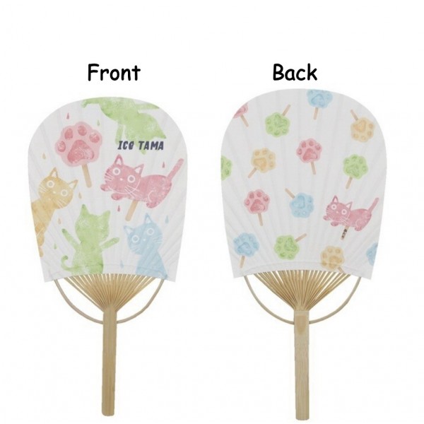 Japanese Paper Hand Fan Summer Small Fan Cat Pattern Ice Pops