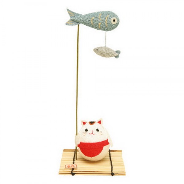 Japanese Cat Fishing Ornament Rayon Crepe Home Decoration Gift