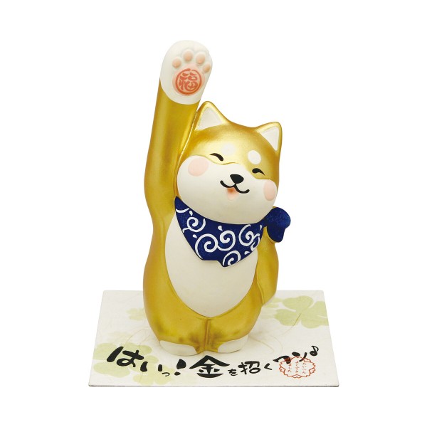 Japanese Lucky Ornament Unglazed Ceramic Home Decoration Inviting Dog Golden Shiba