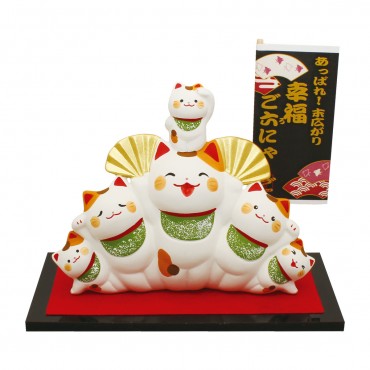 Japanese Lucky Ornament Unglazed Ceramic Home Decoration Gift Fan-shaped Cat