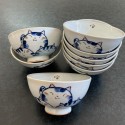 Japanese Kawaii Blue Cat Pottery Small Bowl Neko Ceramic Rice Bowl