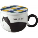 Japanese Black Cat Pottery Coffee Mug With Lid (coaster) Ceramic Cup 05724