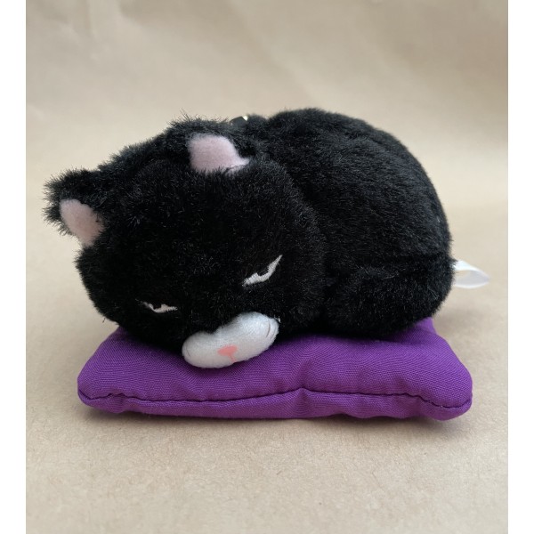 Japanese Sleeping Cat Plush Keychain Soft Toy Small H6cm Black 05709