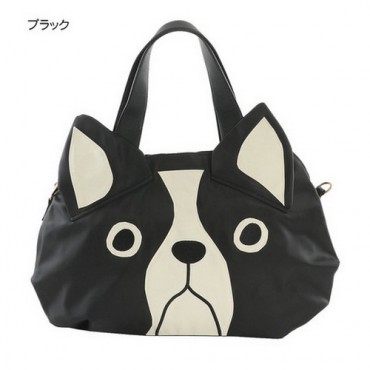 Fashionable Bulldog`s Face Black Bag Nylon Shoulder Bag Gym Bag Travel Bag