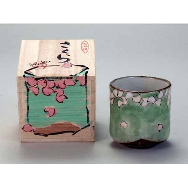 Japan Kutani Yaki Wooden Box Pottery Cup Japanese Ceramic Tea Cup Gift
