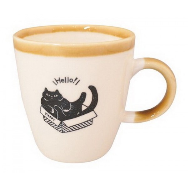KAKUNI Japanese Lovely Cats Porcelain Coffee Mug Ceramic Cup Black
