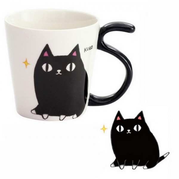 Japanese Neko Sankyodai Porcelain Cat Mug Ceramic Cup Neko Coffee Mug kuro