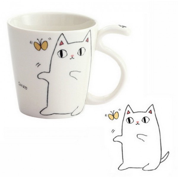 Japanese Neko Sankyodai Porcelain Cat Mug Ceramic Cup Neko Coffee Mug Shiro
